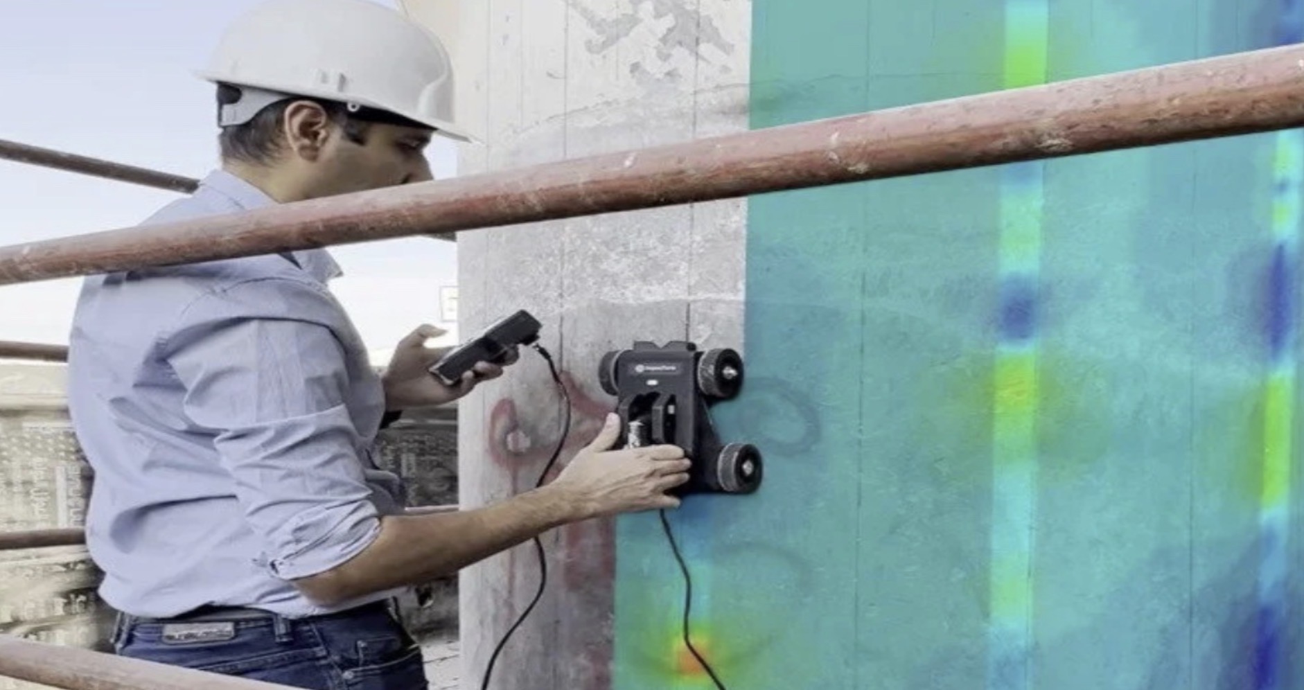 Non-destructive testing of a concrete structure with scanning equipment